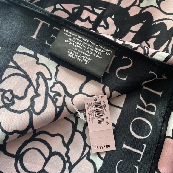 Victoria's Secret Scarf Pink Floral Logo Print Square Bandana - Picture 2 of 2